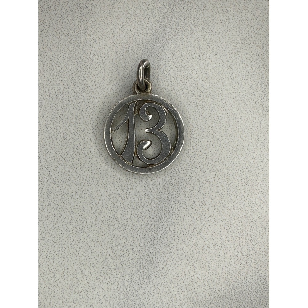 Vintage Sterling Silver Lucky Number 13 Charm Pendant Round Openwork Cutout